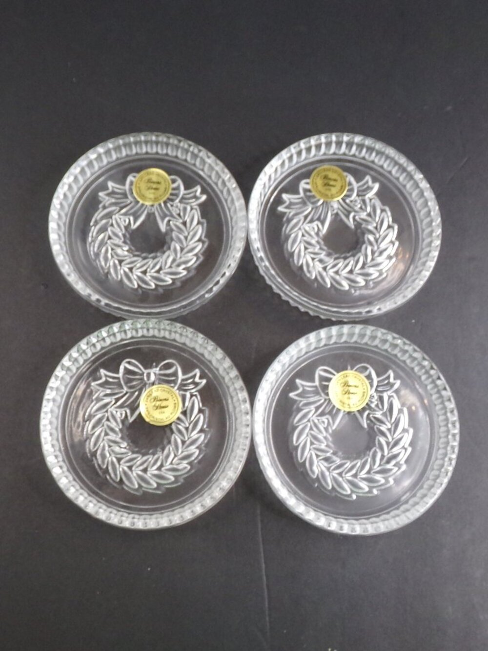 Vintage Christmas Wreath 4 Princess House Clear Coasters Lead Crystal Box Set